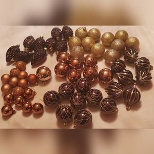 Set of 55 Christmas Ornaments, Brown, Bronze, Gold